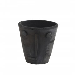 FLOWER POT CLAY HANDMADE FACE IMPRINT BLACK 